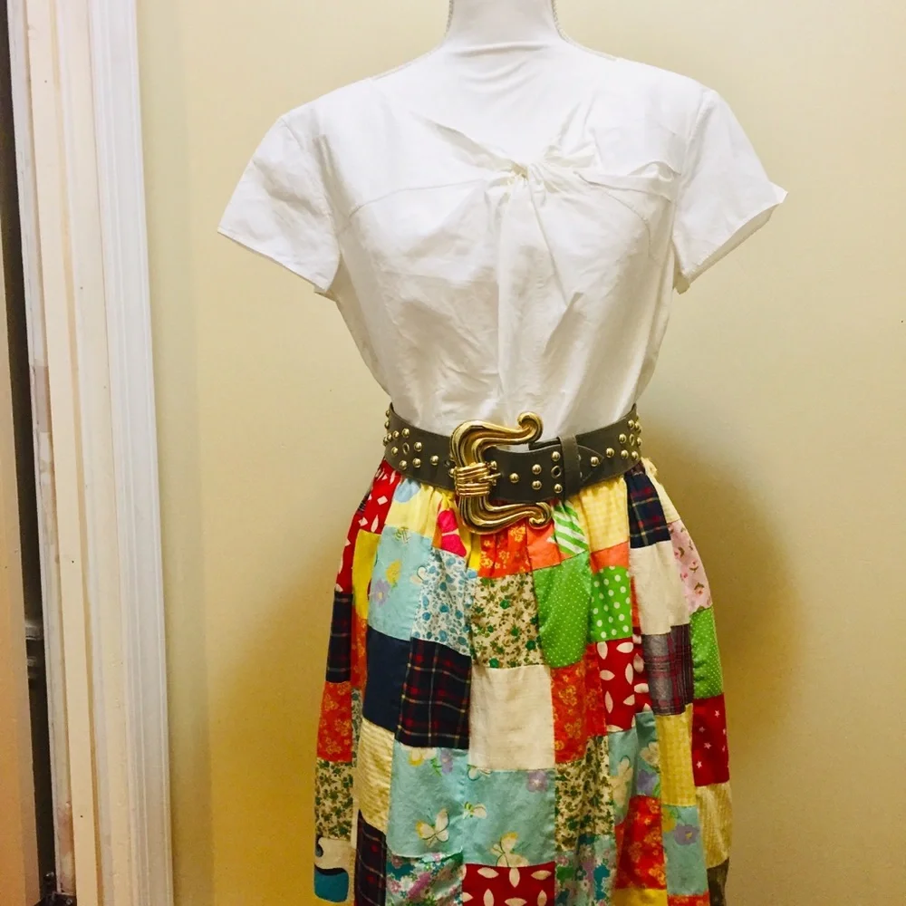 VINTAGE Handmade sz S-M patch maxi skirt